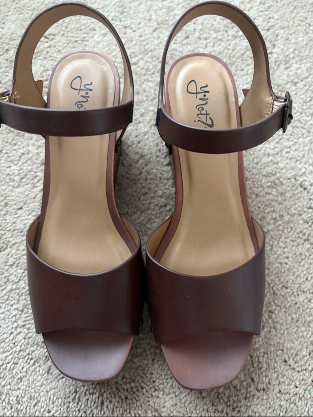 Women's Brown Block Heel Ankle Strap Sandals